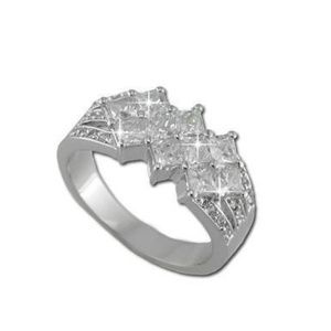 925 Silver Princess Cut 10 CZ Stone Ring